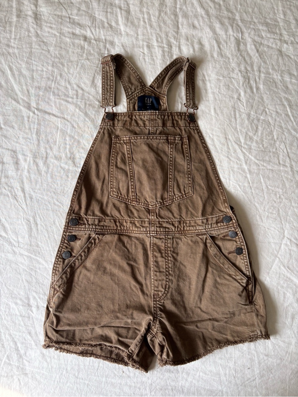 GAP Tan Short Overalls with Bronze Hardware